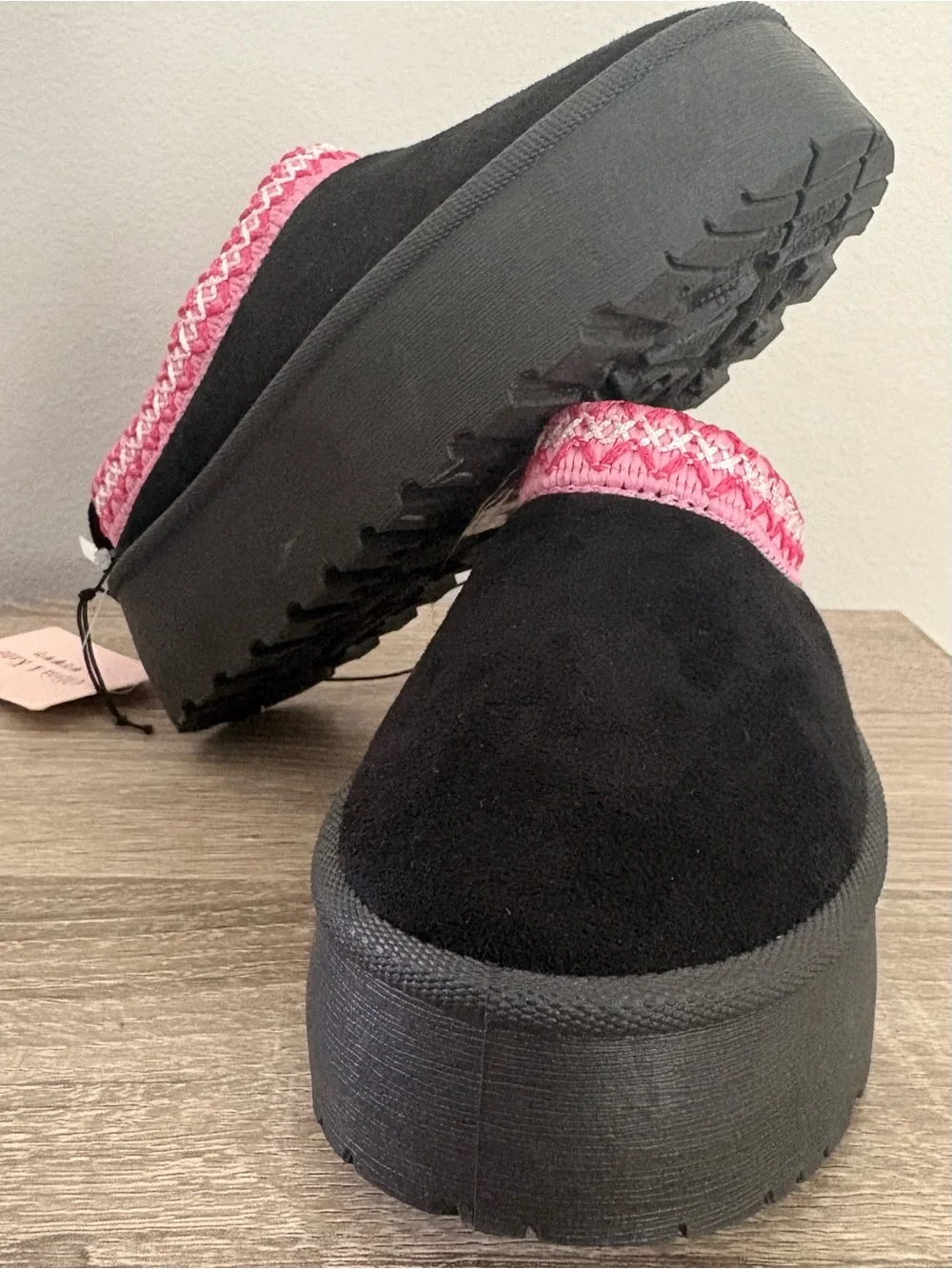 Olivia & Kate Girls Black Suede Slip-On Mule Shoes with Pink Trim Size 11 - New